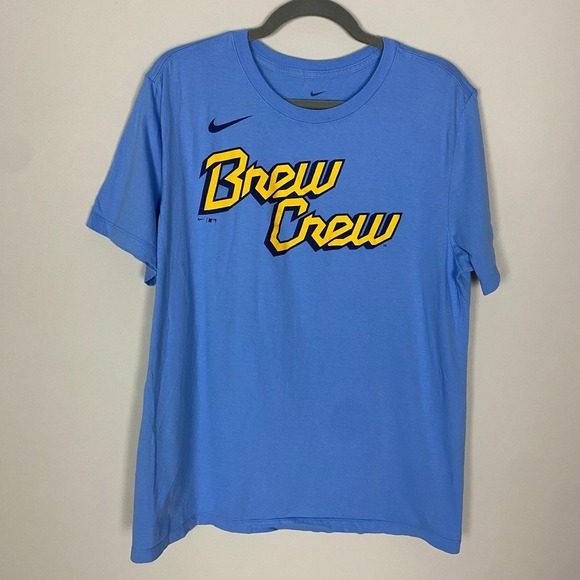 Nike Brewers Christian Yelich 22 Brew Crew T Shirt Men's Large Powder Blue - Picture 1 of 5